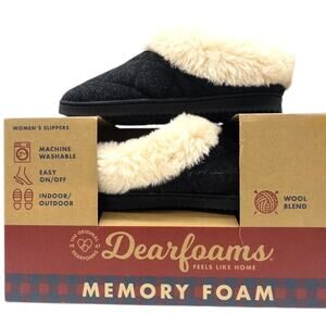 Dearfoams Indoor Outdoor Women's Memory Foam  Slippers Quilted Faux Fur Slip On